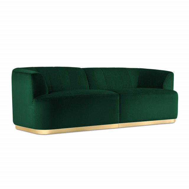 Canapea verde inchis din catifea si lemn de pin pentru 3 persoane Goct Besolux