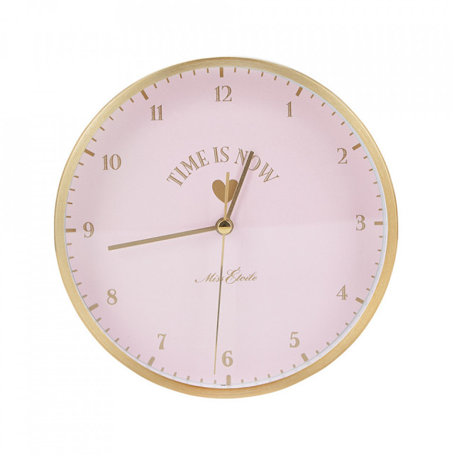 Ceas de masa rotund roz/auriu din aluminiu 15 cm Time Is Now Miss Etoile