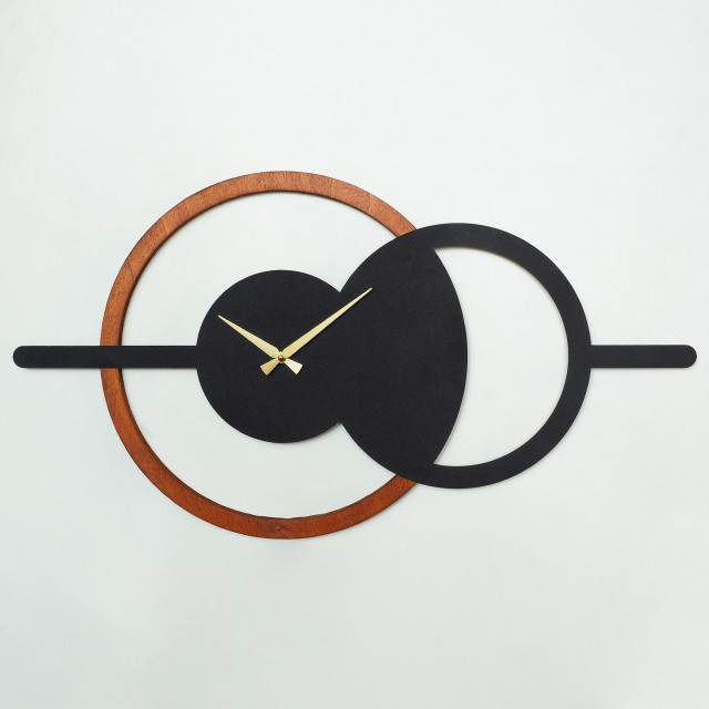 Ceas de perete oval maro/negru din metal 49x90 cm Geometric The Home Collection