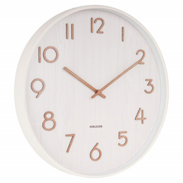 Ceas de perete rotund alb din lemn 40 cm Pure Medium Present Time