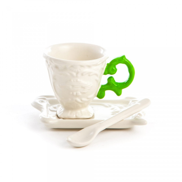 Ceasca cu farfurioara alba/verde din ceramica 7x7 cm I-Wares Seletti