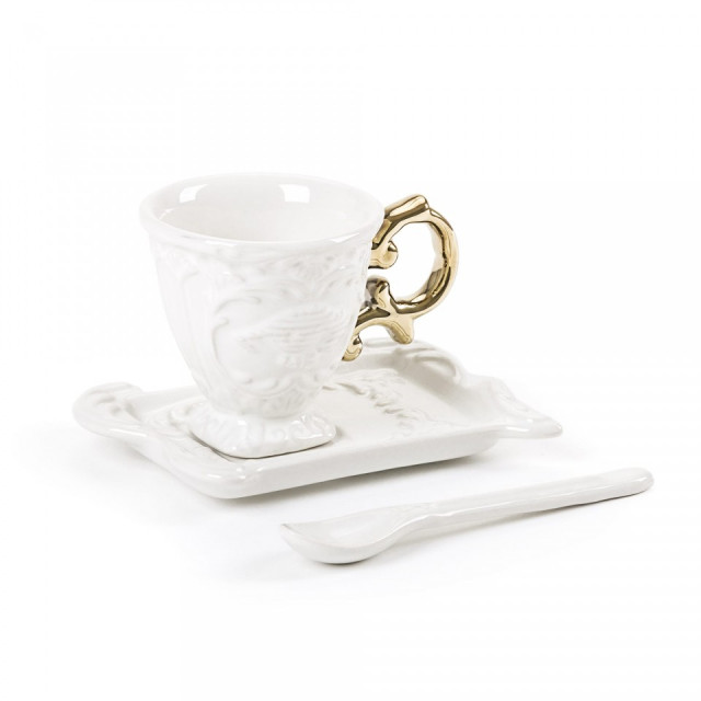 Ceasca cu farfurioara din ceramica 7x7 cm I-Wares Gold Seletti