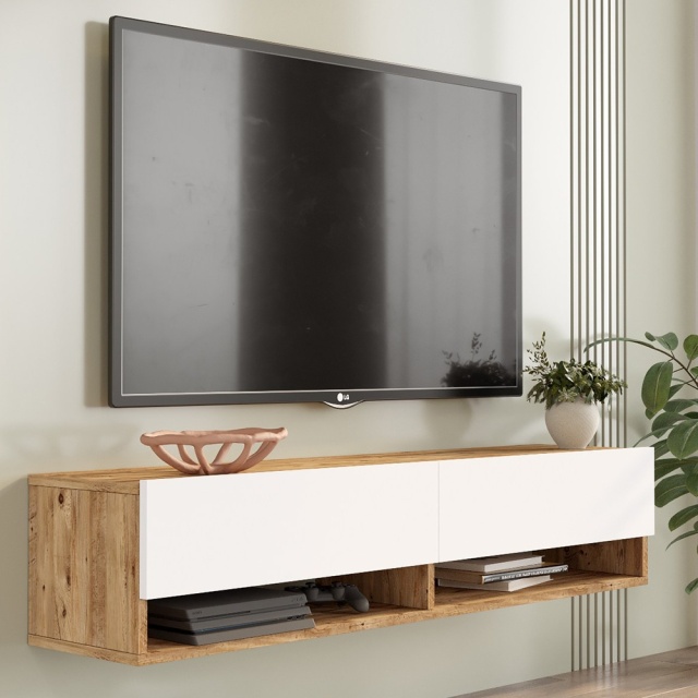 Comoda TV alba/maro din lemn 140 cm Wodeo The Home Collection