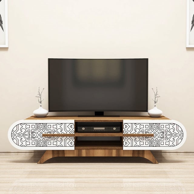Comoda TV alba/maro din lemn 145 cm Defne The Home Collection