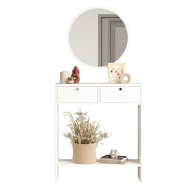 Consola si oglinda alba din lemn Pefyo The Home Collection