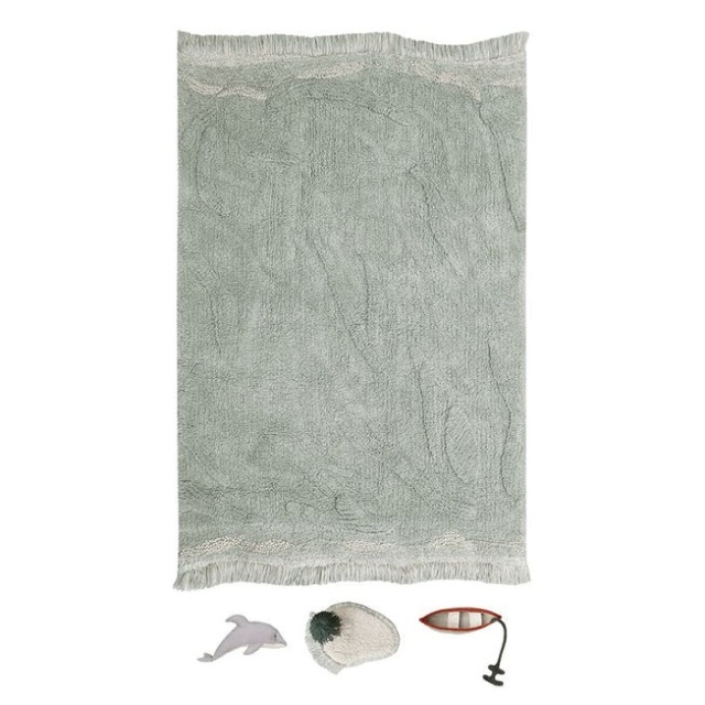 Covor de joaca cu 3 accesorii albastru din bumbac 90x130 cm Waves Lorena Canals