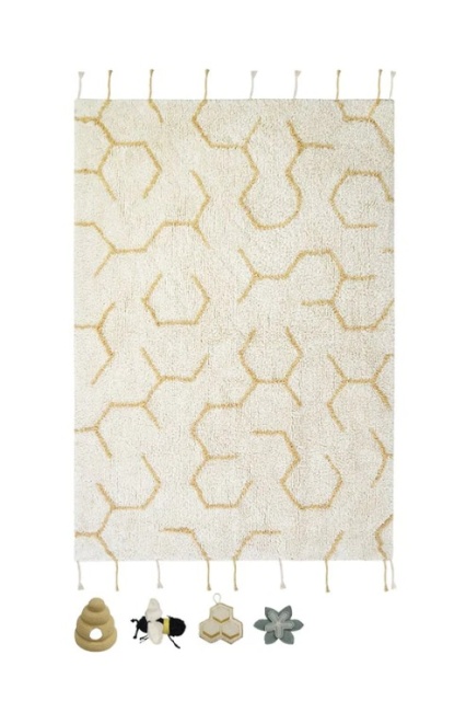 Covor de joaca cu 4 accesorii multicolor din bumbac 90x130 cm Pollination Lorena Canals