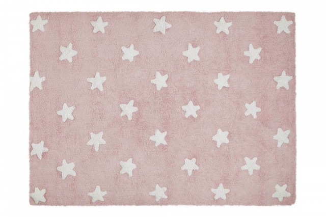 Covor dreptunghiular roz/alb din bumbac pentru copii 120x160 cm Stars Pink White Lorena Canals