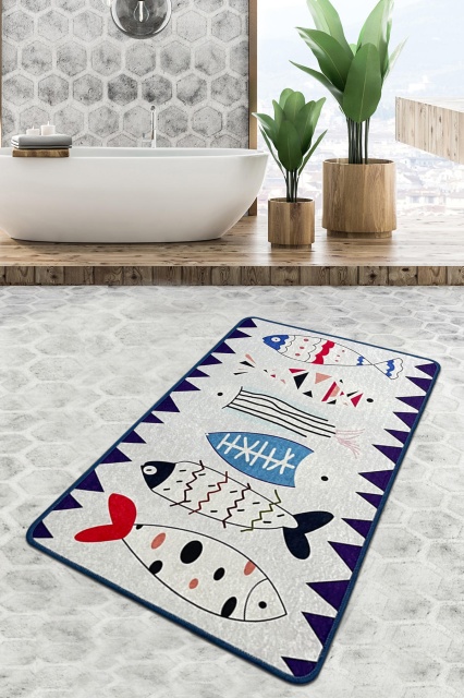 Covoras de baie multicolor din fibre sintetice 80x100 cm Le Poissson The Home Collection