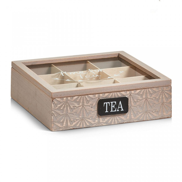 Cutie maro din lemn si sticla pentru ceaiuri Tea Bag Box Zeller