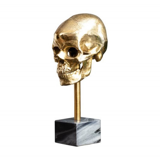 Decoratiune aurie din marmura 35 cm Skull The Home Collection