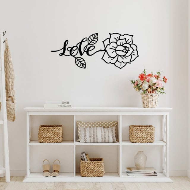 Decoratiune de perete neagra din metal 33x80 cm Love And Flower The Home Collection