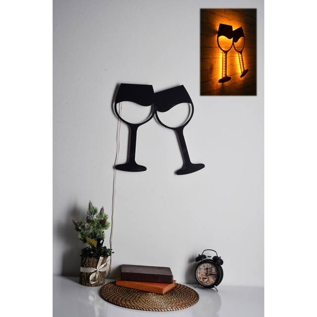 Decoratiune luminoasa galbena din lemn Wine Glasses The Home Collection