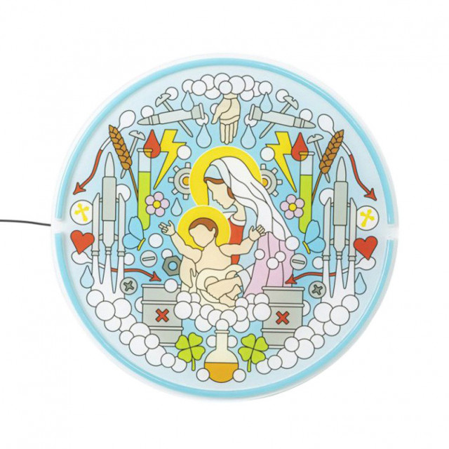 Decoratiune luminoasa multicolora din plastic acrilic Gospel Sign Virgin Mary Seletti