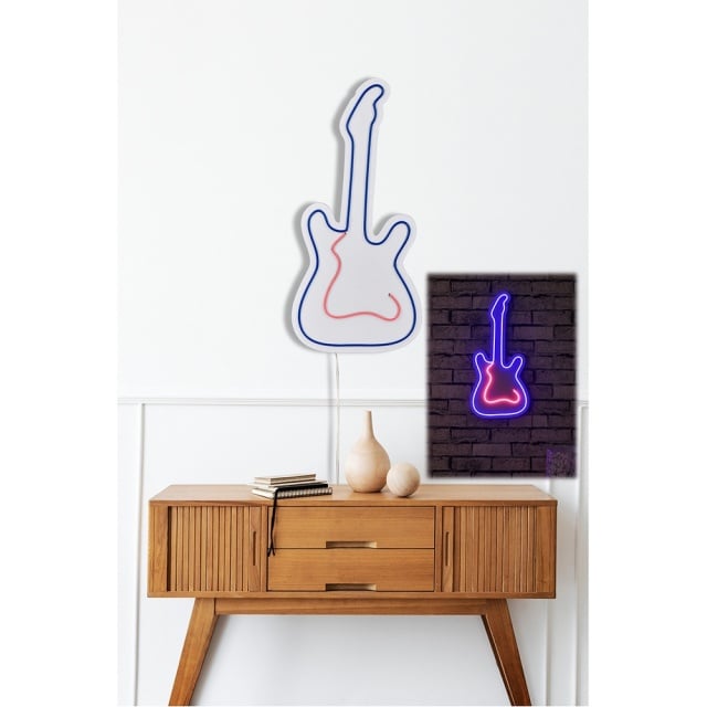 Decoratiune luminoasa roz/albastra din plastic Guitar The Home Collection