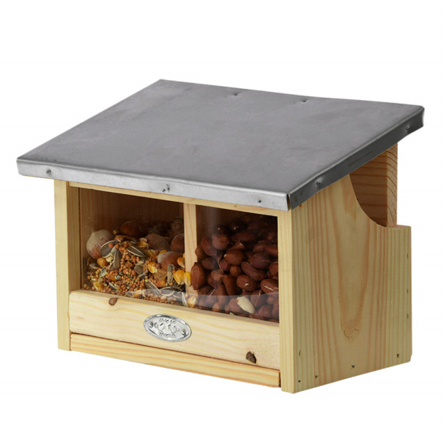 Hranitoare pentru veverite maro din lemn de pin si zinc Squirrel Double Esschert Design
