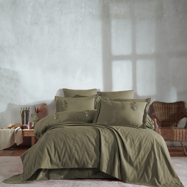 Lenjerie pat kaki din bumbac Noris The Home Collection