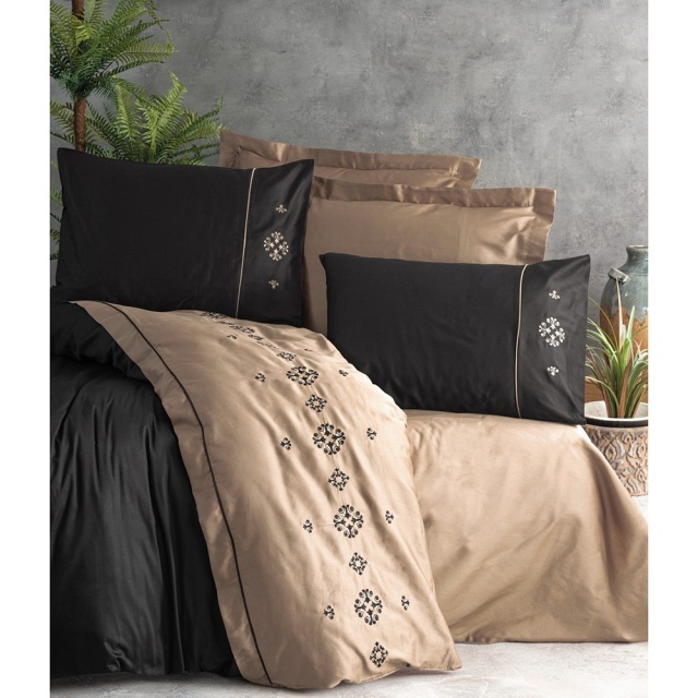 Lenjerie pat maro/neagra din bumbac Elisa Double The Home Collection