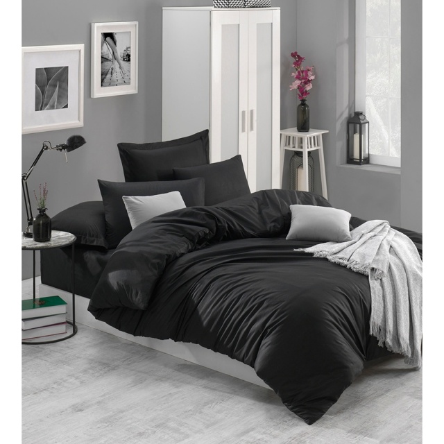 Lenjerie pat neagra din bumbac Fresh Double The Home Collection