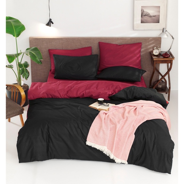 Lenjerie pat neagra/maro caramiziu din bumbac Cift Yonlu The Home Collection