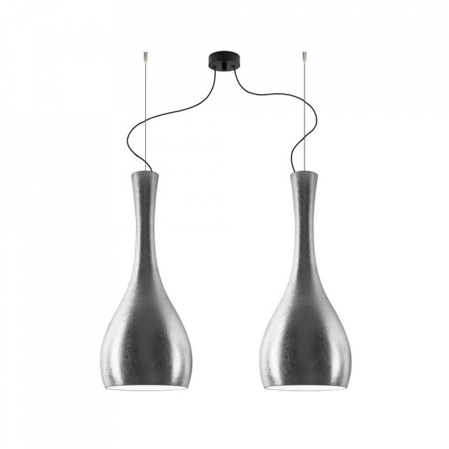 Lustra neagra/argintie din sticla si plastic cu 2 becuri Itteky Elementary Double Black Sotto Luce