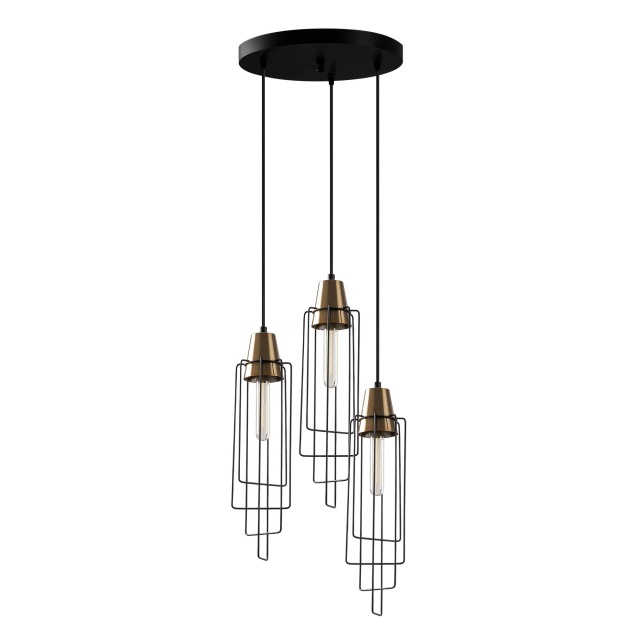 Lustra neagra/aurie din metal cu 3 becuri Wire The Home Collection