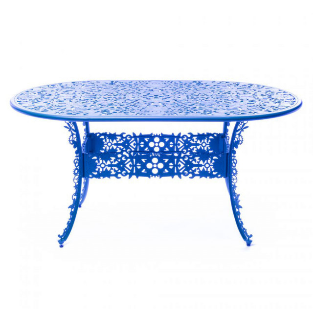 Masa dining albastra din aluminiu 90x152 cm Industry Collection Seletti