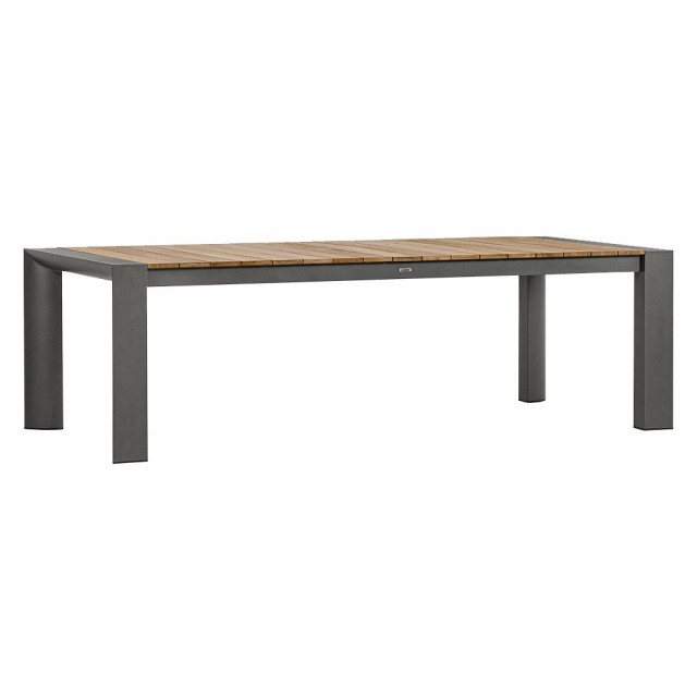 Masa dining exterior extensibila gri/maro din lemn de tec si aluminiu 110x253(384) cm Cameron Bizzotto