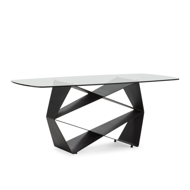 Masa dining neagra din sticla 90x180 cm Keny Thai Natura