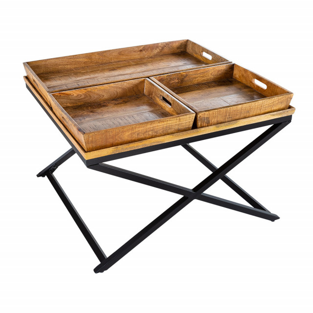 Masa laterala maro/neagra din lemn de mango si metal 80x80 cm Finca The Home Collection
