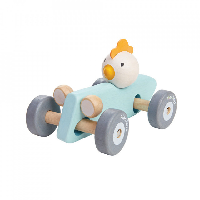 Masina de jucarie multicolora din lemn Chicken Racing Car Plan Toys