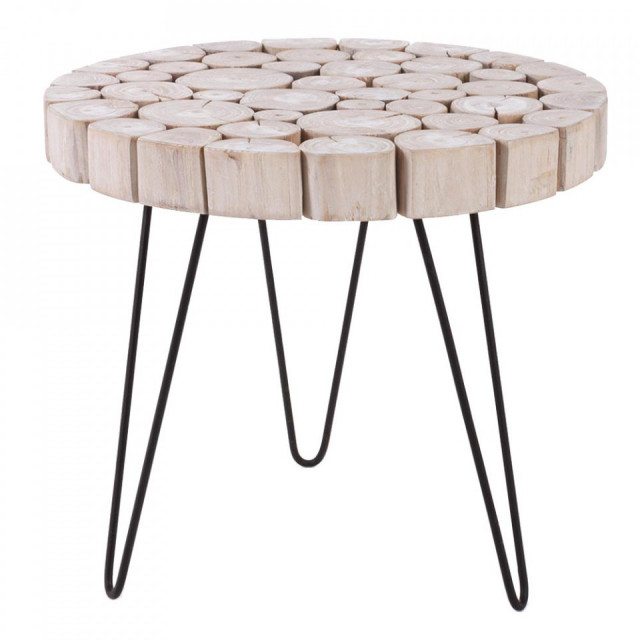 Masuta de cafea maro/alba din lemn de tec si otel 56 cm Gonzalo Bizzotto