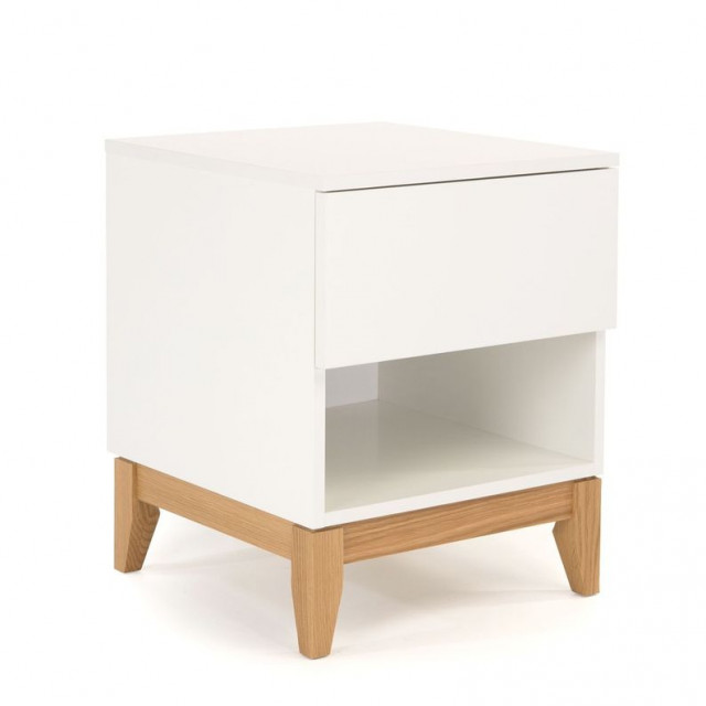 Noptiera alba/maro din lemn Blanco Woodman