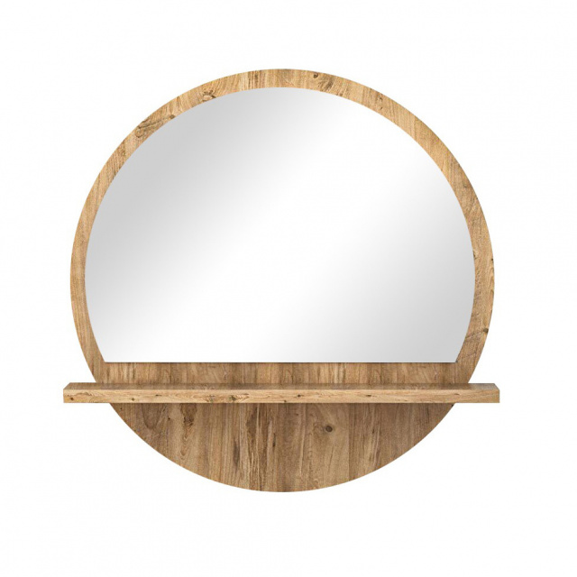 Oglinda cu raft rotunda maro din lemn 45 cm Kp-At The Home Collection