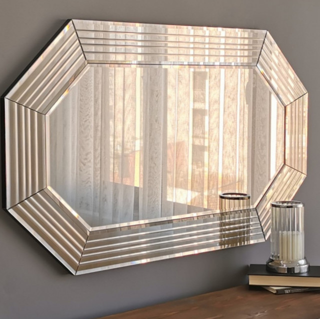 Oglinda octagonala aurie din lemn 60x100 cm Ary The Home Collection