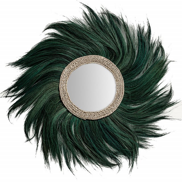 Oglinda rotunda verde din fibre naturale 100 cm Sinko Vical Home