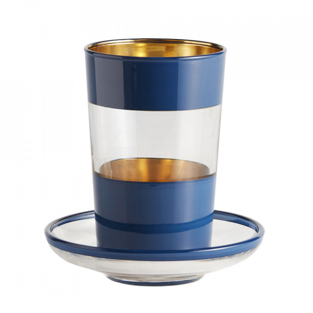 Pahar de ceai cu farfurioara albastru/transparent din sticla 10 cm Aize Nordal