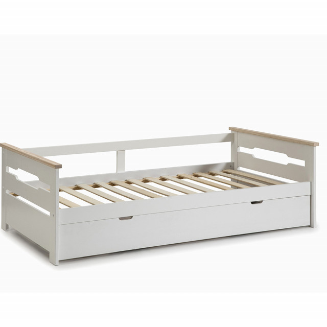 Pat alb/maro din lemn 90x190 cm Elisa The Home Collection
