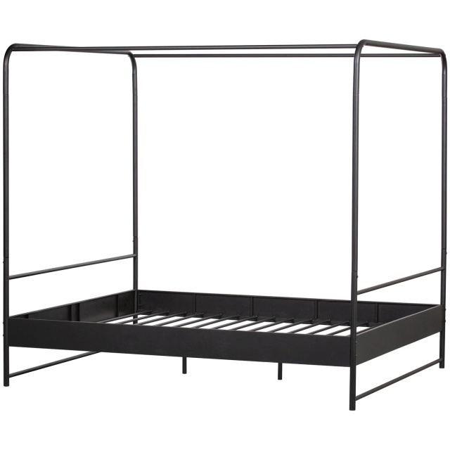 Pat cu baldachin negru din metal 160x200 cm Bunk Woood