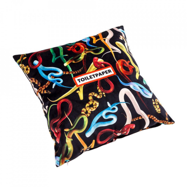 Perna patrata multicolora din fibre sintetice 50x50 cm Snakes Plum Toiletpaper Seletti