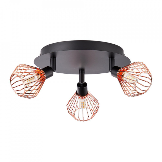 Plafoniera neagra/aramie din metal cu 3 becuri Dalma Brilliant