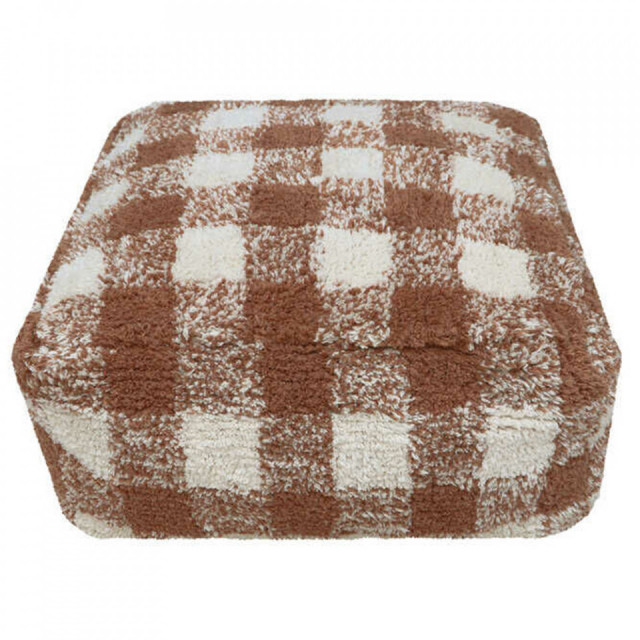 Puf patrat bej/maro din bumbac 40x40 cm Gingham Lorena Canals