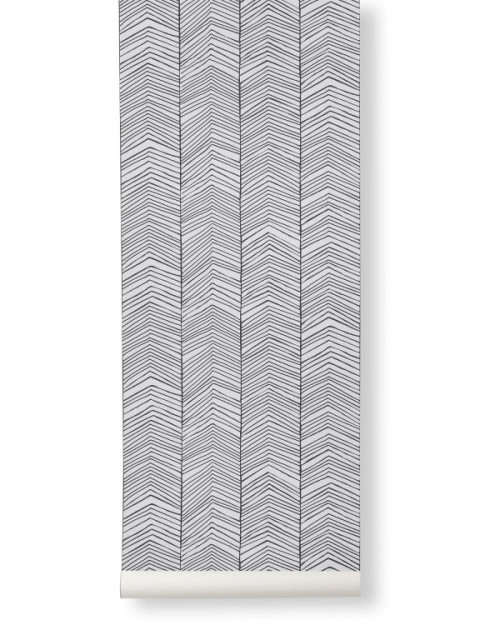 Rola tapet gri din hartie 53x1000 cm Herringbone Ferm Living