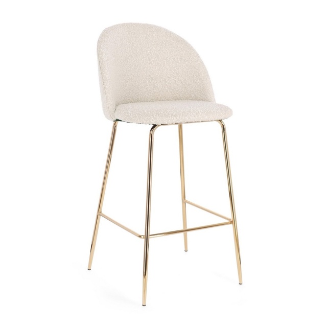 Scaun bar ivoriu/auriu din textil Carry Boucle Bizzotto