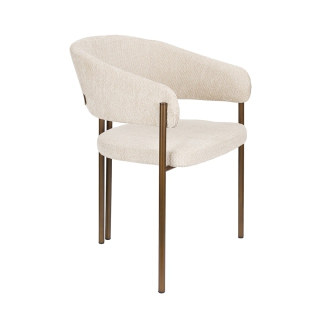 Scaun dining bej/maro bronz din textil Naida Dutchbone