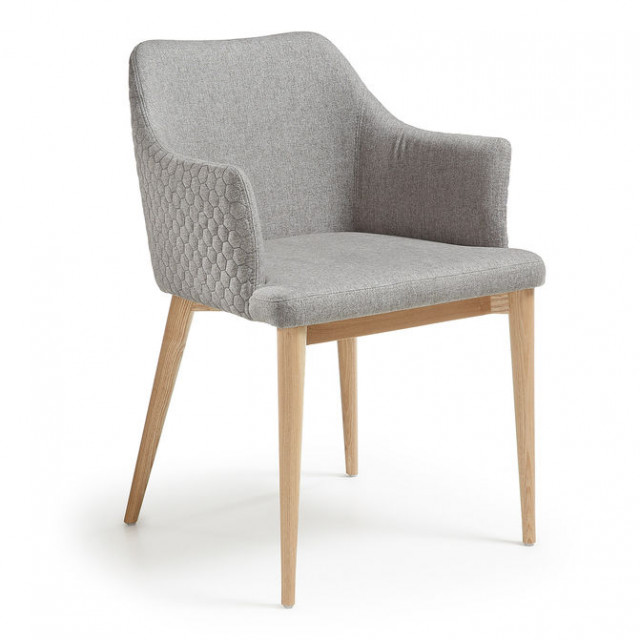 Scaun dining gri deschis din lemn si poliester Croft Kave Home