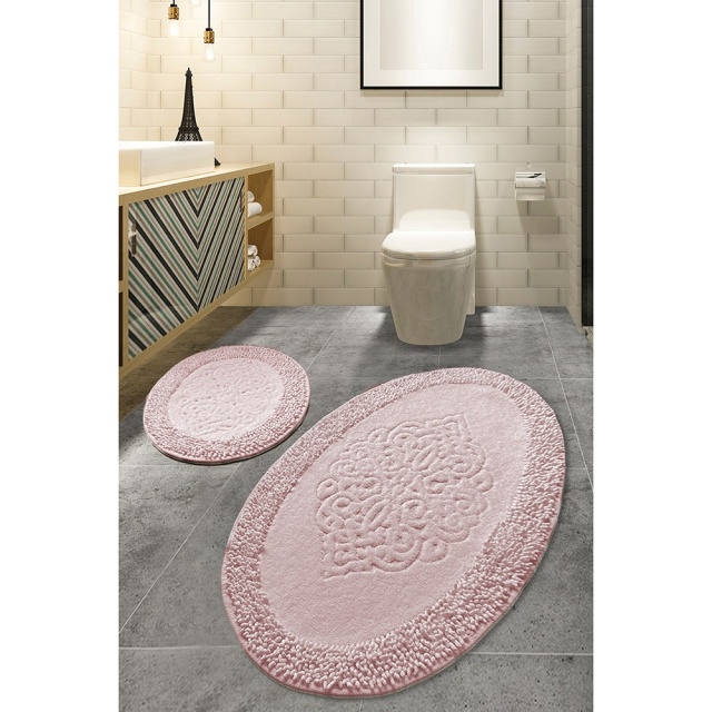 Set 2 covorase de baie roz din bumbac Piante Oval The Home Collection