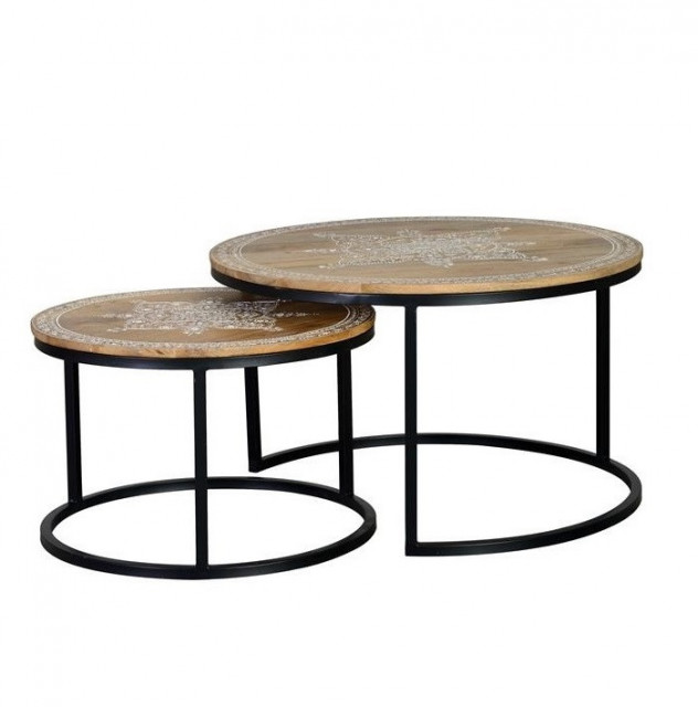 Set 2 mese de cafea maro/negre din lemn Nib Giner y Colomer