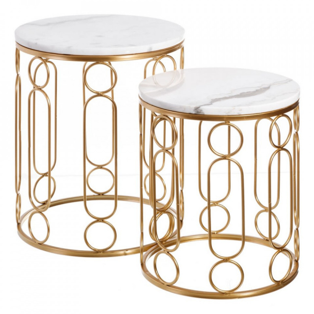 Set 2 mese laterale albe/aurii din marmura Tafi The Home Collection