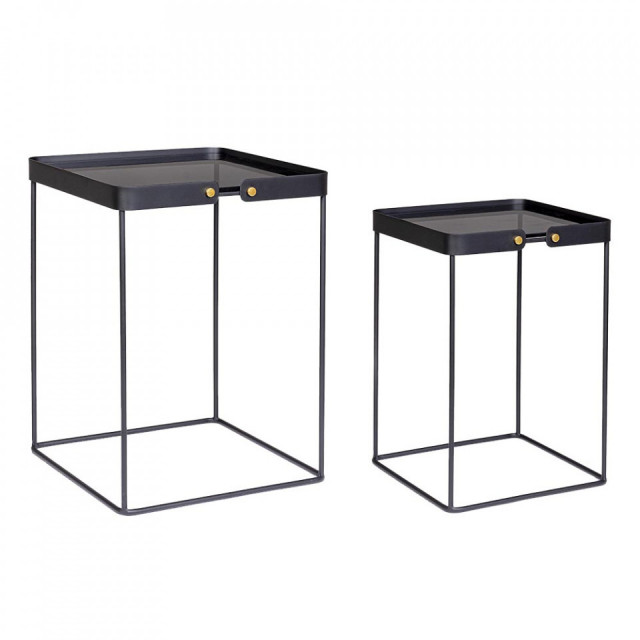 Set 2 mese laterale negre din metal 37x42 cm Zeina Square Bizzotto